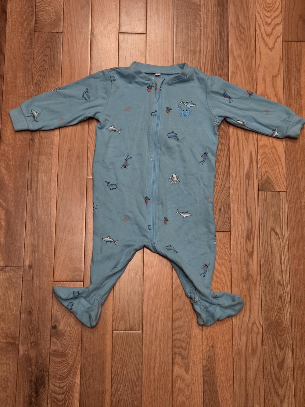 5/$20 Pekkle 6M Zip Up Onsie Footed Sleeper Pajamas Ocean Print
